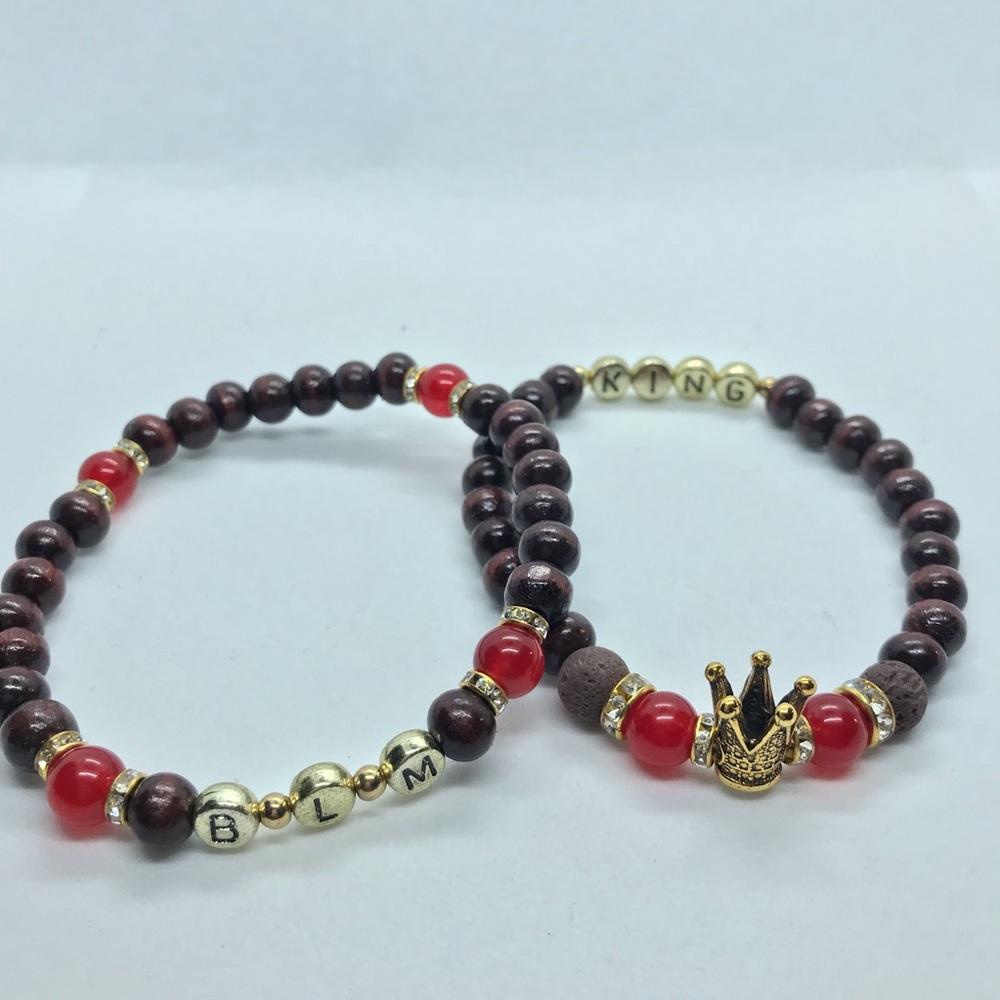 Wooden Crown/King & BLM Set of bracelets
